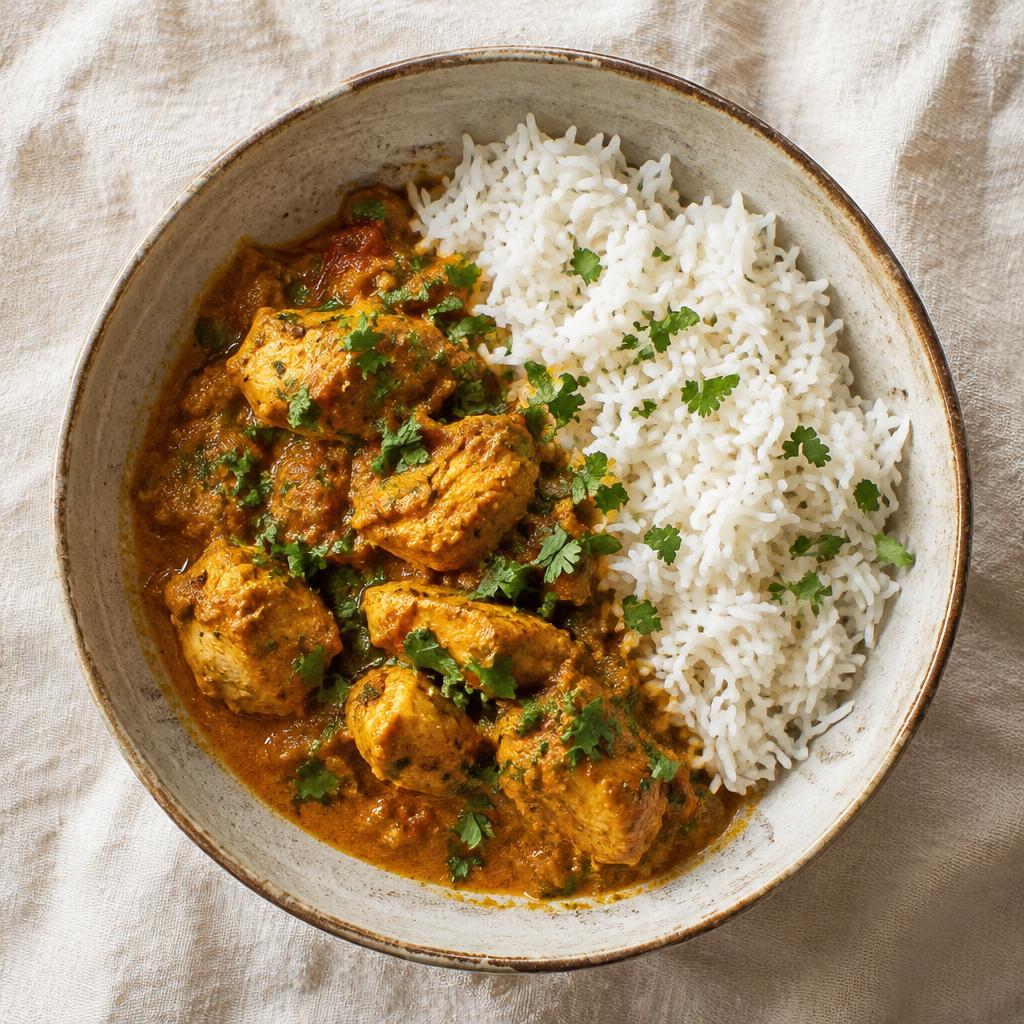 Pollo al curry con riso bianco